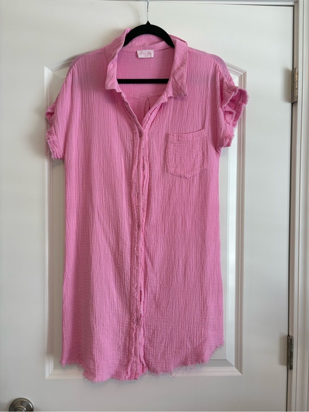 Pink Lily Bubblegum Pink Gauze Button Dress